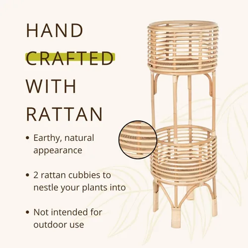 Miniatura 4 de KOUBOO Soporte para plantas de ratán de dos niveles, maceta natural, grande, marrón