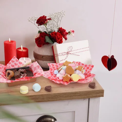 Miniatura 4 de GeeRic Hojas de papel encerado para delicatessen, 100 unidades, forro de cesta de comida para el día de San Valentín para sándwiches y papas fritas