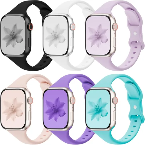 Miniatura 12 de 6 Pack de bandas delgadas y delgadas compatibles con Apple Watch 38mm 40mm 41mm 42mm 44mm 45mm 46mm 49mm para mujeres y hombres, correa deportiva