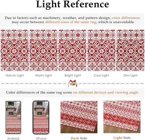 Miniatura 8 de Alfombra de Área Navideña 2x3 pies Copo de Nieve Rojo Tapete Decorativo Navideño para Entrada Cocina Lavable Antideslizante Suave Pelo Bajo Alfombra