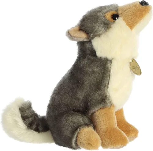 Aurora Peluche realista de lobo Miyoni, detalles realistas que hacen un compañero apreciado, perfecto para decorar dormitorios o aulas, color gris,