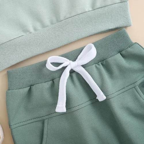 Miniatura 6 de BeQeuewll Ropa para bebé niño de otoño e invierno, 2 piezas, bloque de color, sudadera y pantalones con cuello redondo