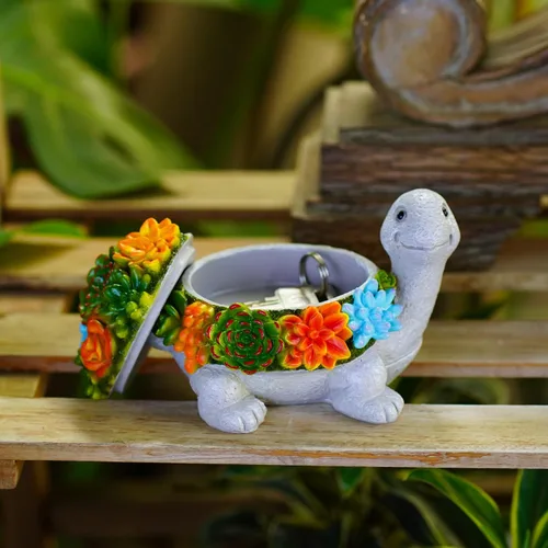 Miniatura 4 de Estatua oculta de llave de tortuga para exteriores, bonita tortuga suculenta oculta una llave decorativa para exteriores, pequeña caja de regalo