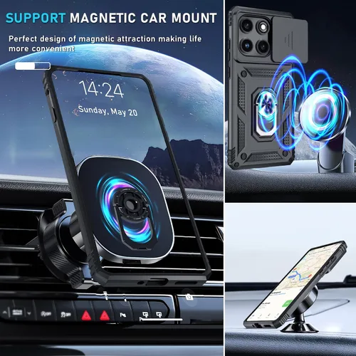 Miniatura 7 de Janmitta Funda compatible con Moto Edge 2025, cubierta integrada para lente de cámara deslizante + soporte de anillo de dedo, resistente, a prueba