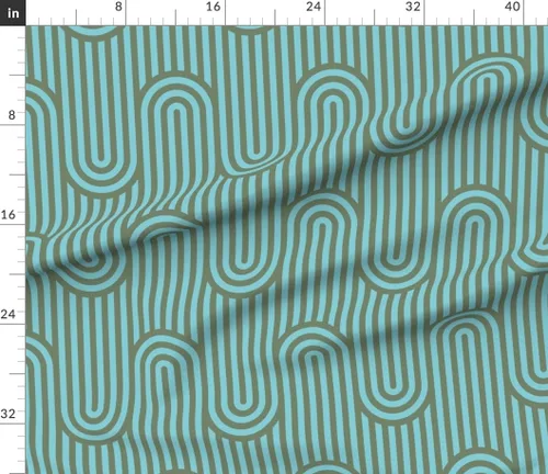Miniatura 2 de Fabric Modern Stripe Abstract Waves Retro Bold Arches Blue Mod Lines Ocean Printed on Petal Cotton Fabric Fat Quarter - Sewing Quilting Apparel