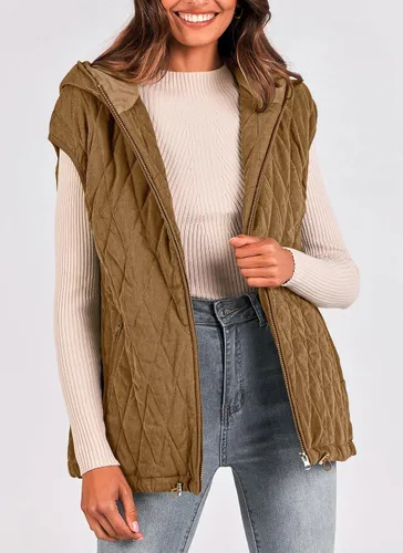 Miniatura 4 de PRETTYGARDEN Chaleco acolchado de otoño para mujer, casual, sin mangas, con capucha, con cremallera, abrigo de invierno