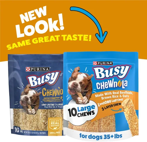 Miniatura 2 de Huesos de perro de cuero crudo Purina Busy para razas pequeñas/medianas, Chewnola con avena y arroz integral - Bolsa de 10