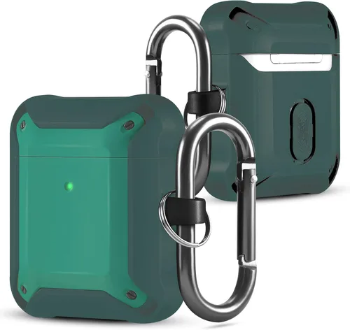 ORIbox Diseño de funda Armor para AirPods 1 y AirPods 2, protección Daul con llavero, soporte de carga inalámbrica, protector de AirPods, color menta