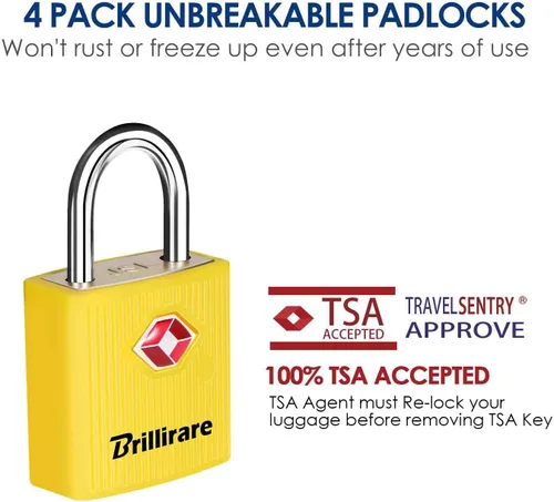 Miniatura 3 de Paquete de 4 cerraduras de equipaje aprobadas por la TSA con llaves, candado de viaje, cerradura con llave impermeable de aleación de zinc