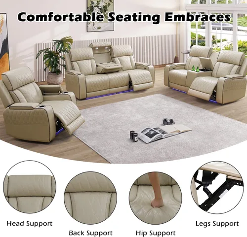 Miniatura 2 de Sofá reclinable individual eléctrico para muebles de sala de estar, silla reclinable de cuero con luces LED, puertos USB, almacenamiento oculto