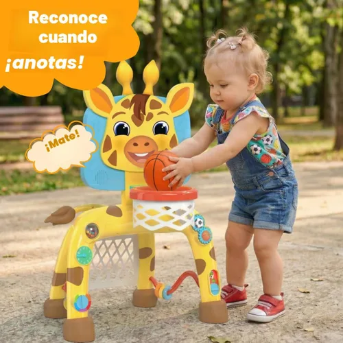 Miniatura 3 de Move2Play, Giraffe - Aro de baloncesto y centro de actividades de portería de fútbol Más de 30 sonidos y canciones + 5 luces Regalo de Jirafa