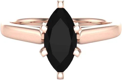 Miniatura 4 de Anillo de compromiso solitario de diamante negro de 34 quilates, corte marquesa, oro de 14 quilates