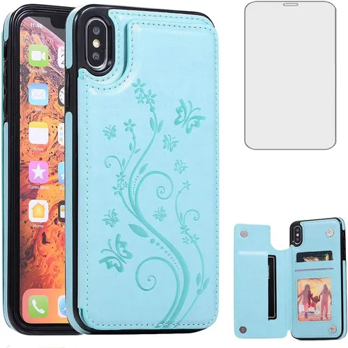 Miniatura 13 de Funda de teléfono para iPhone Xs Max de 6.5 pulgadas 2018 con protector de pantalla de vidrio templado, tarjetero con tapa de cuero para celular i X