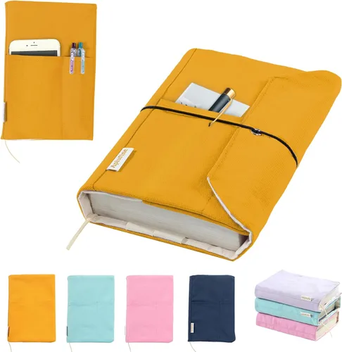 Miniatura 17 de Fundas de libro de lienzo, protector de libro lavable, funda de libro para novelas de tapa blanda, funda de libro ajustable para tapa dura