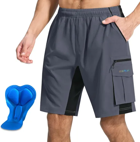 EZRUN - Pantalones cortos de ciclismo de montaña acolchados 3D para hombre