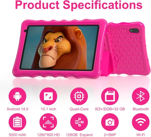 Miniatura 2 de BYYBUO Tablet para niños, tablet de 10.1 pulgadas Android 13 para niños, 2 GB RAM 64 GB ROM 5000 mAh batería, tabletas para niños pequeños
