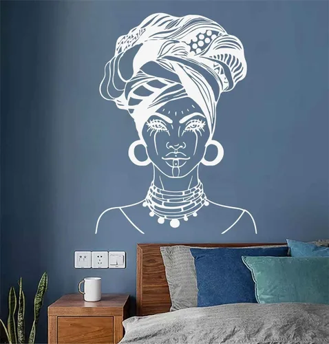 Arte Mujer Africana Cabeza Turbante Decoración de Pared Pegatinas Calcomanías Mural LC492 (blanco)