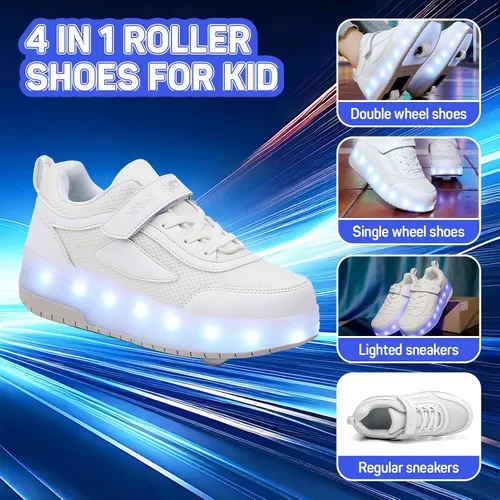 Miniatura 2 de Zapatos para niños con ruedas - 4 en 1 Zapatos con ruedas iluminados con luces LED recargables por USB para regalos de Navidad y escuela