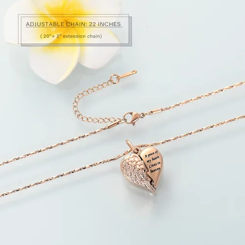 Miniatura 50 de Imrsanl Collar con dije de urna de cremación en forma de corazón para cenizas humanas – Un pedazo de mi corazón vive en el cielo