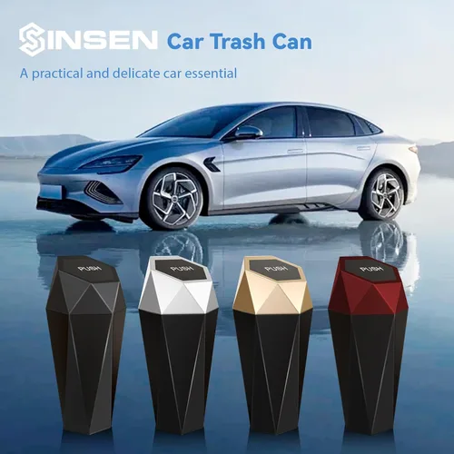 Miniatura 9 de SINSEN Cubo de basura para automóvil, mini cubo de basura con tapa, cubos de basura para puerta de automóvil, organizador de portavasos de diamante