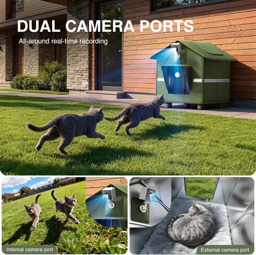 Miniatura 2 de Casa para gatos al aire libre con cámara 2K para un solo gato de hasta 12 libras, refugio aislado a la intemperie, puerta magnética, cámara de doble