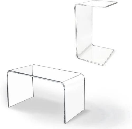 Miniatura 14 de Mesa auxiliar acrílica, mesa de centro iridiscente arcoíris con cubierta de mesa de PVC, muebles de acrílico transparente, mesita de noche redonda