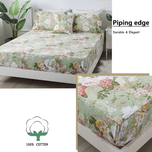 Miniatura 4 de FADFAY Juego de sábanas tamaño King, 100% algodón, elegante ropa de cama de granja con hojas verdes menta y flores blancas, sábana suave