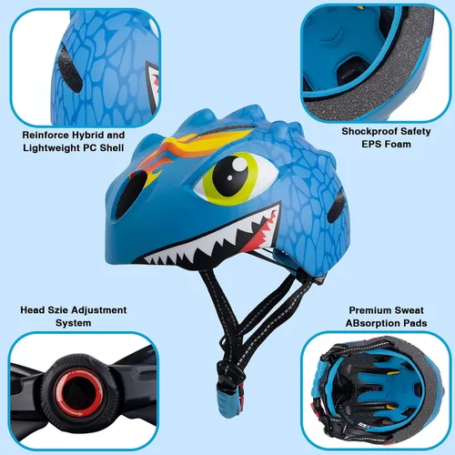 Miniatura 5 de Toddler Helmet Kids Bike Helmet for 2 3 4 5 6 7 8 Years Old Girls with 3D Dinosaur Design Protective Gear Set and Safety Certified, Toddler Bike