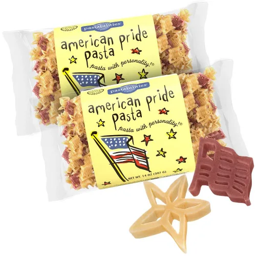 Pastabilities Pasta con forma divertida para niños, pasta del orgullo americano, tema festivo de bandera y estrella, pasta de trigo natural sin OMG,
