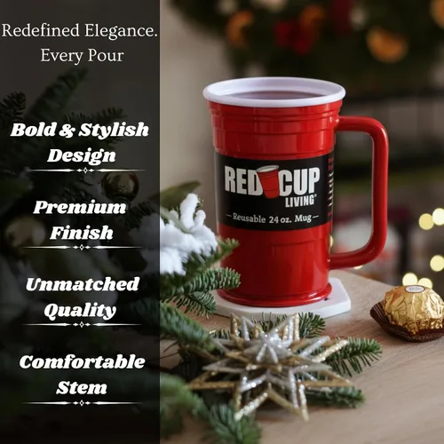 Miniatura 4 de Red Cup Living Vaso de vidrio de fiesta de 24 onzas – Taza de fiesta irrompible reutilizable para bebidas frías y calientes, vasos de verano