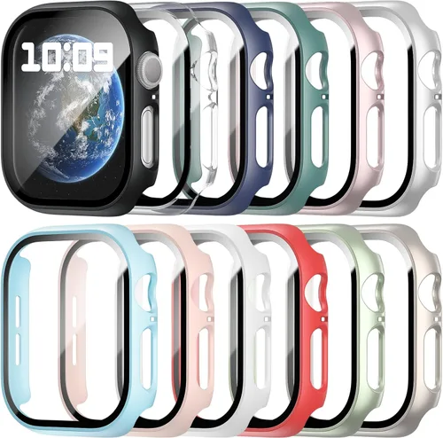 Miniatura 7 de Paquete de 12 fundas compatibles con Apple Watch de 1.575 pulgadas SE 3 SE 2 Series 6 5 4 SE con protector de pantalla de vidrio templado