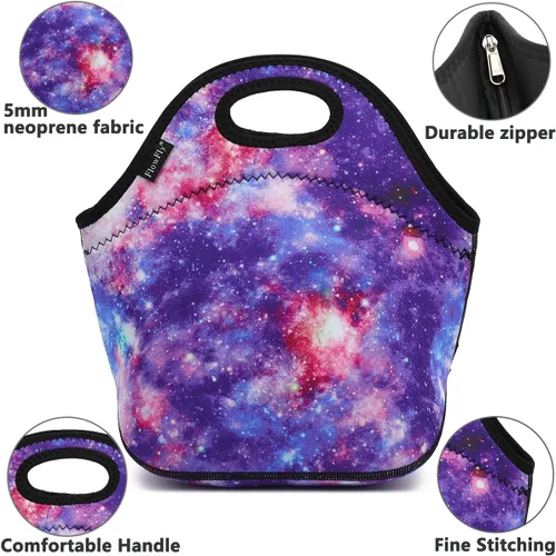 Miniatura 2 de FlowFly - Lonchera infantil de neopreno, minibolsa suave aislada, minihielera, bolsa térmica para comida para niños, niñas, hombres, mujeres, Galaxia