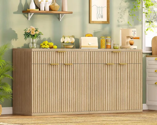 Miniatura 18 de TEENFON Armario de despensa de 43 pies de alto con 4 puertas, armario de cocina con 6 estantes de puerta, armario de almacenamiento-despensa