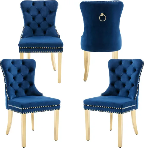 Miniatura 16 de Sillas de Comedor de Terciopelo Juego de 4, Colección Nikki Sillas de Comedor con Patas de Acero Inoxidable Plateado y Anilla, Silla Lateral de Lujo