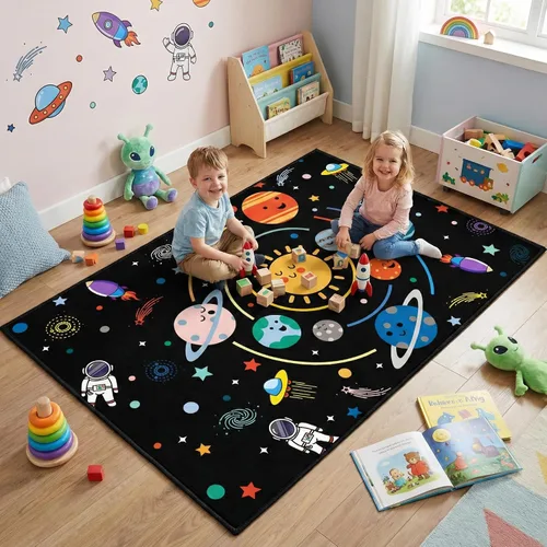 Miniatura 27 de Alfombra espacial para habitación de niños, alfombra de galaxia para niños, alfombras espaciales para dormitorio de niños, decoración