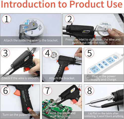 Miniatura 8 de Kit de soldadura de hierro, pistola de soldadura de 60W automática de mano, kit de pistola de soldadura de hierro, herramienta de soldadura, pistola