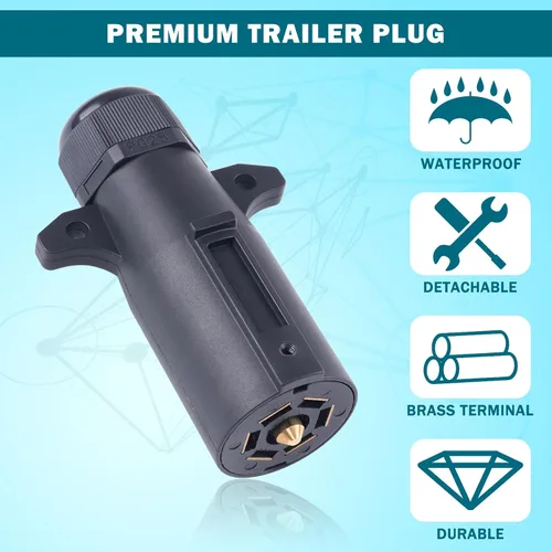 Miniatura 7 de CheeMuii 2 PCS Enchufe de remolque de 7 pines con sello impermeable, resistente, 7 vías redondas, estilo RV, conector de remolque de 7 puntos