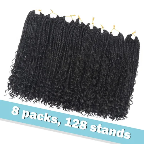 Miniatura 2 de Goddess Bohemian Box - Trenzas de ganchillo de cabello rizado de 14 pulgadas, 8 paquetes de extensiones de cabello sintético para mujeres negras