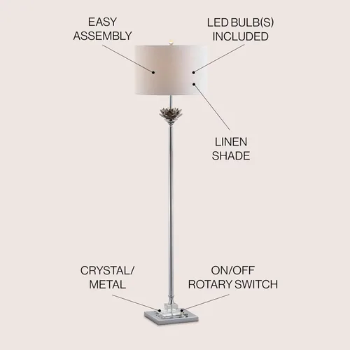 Miniatura 2 de JONATHAN Y Lámpara de pie LED cromada y cristal gris ahumado de 59 pulgadas, lámpara de pie contemporánea con pantalla de tambor de lino blanco