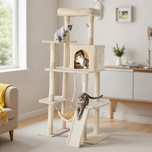 Miniatura 28 de Árbol grande para gatos de 66 pulgadas, torre de árbol para gatos de varios niveles con condominio, perchas, postes rascadores de sisal y hamaca
