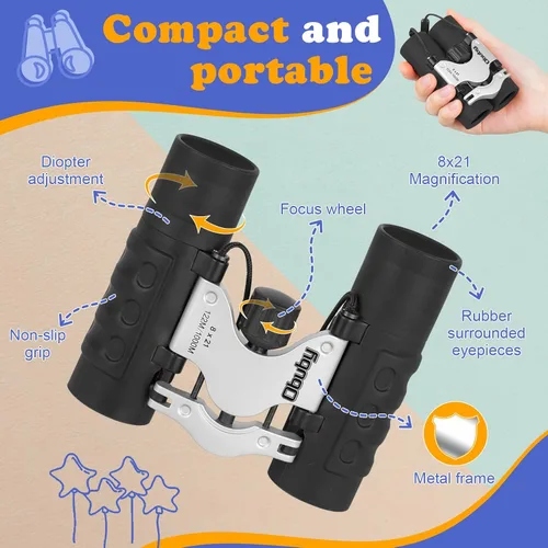 Miniatura 6 de Binoculares reales para niños. Regalos para niños de 3 a 12 años. Niños o niñas. Binoculares compactos de juguete de 8x21 con óptica de alta