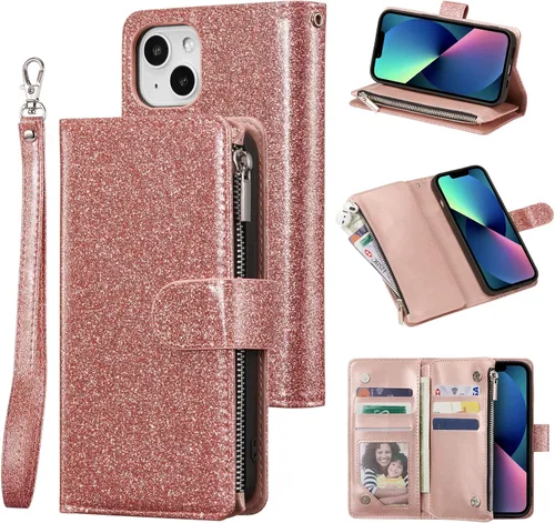 Miniatura 9 de UEEBAI Funda para iPhone 13 de 6.1 pulgadas, Cartera de piel sintética retro a prueba de golpes con función de soporte de ranuras para tarjetas