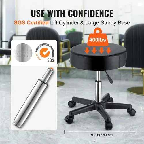 Miniatura 4 de VEVOR Taburetes rodantes con ruedas, capacidad de peso de 400 libras, taburete de altura ajustable con cojín de asiento ultra grueso, silla Negro