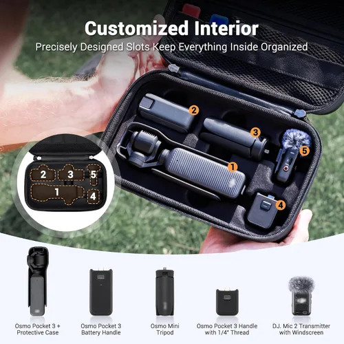 Miniatura 3 de Kiorafoto Funda rígida OSMO Pocket 3, bolsa de protección portátil de EVA con correa larga de 53.54 pulgadas y 3 fundas para tarjetas MicroSD
