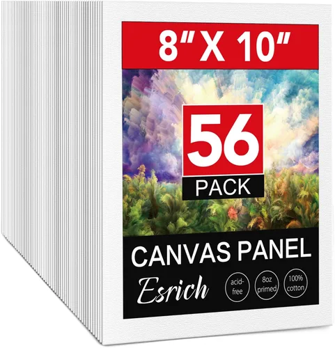 ESRICH Tableros de lienzo para pintar de 8 x 10 pulgadas, paquete de 56 lienzos a granel de 8 x 10 pulgadas para pintar, paneles de lona de algodón
