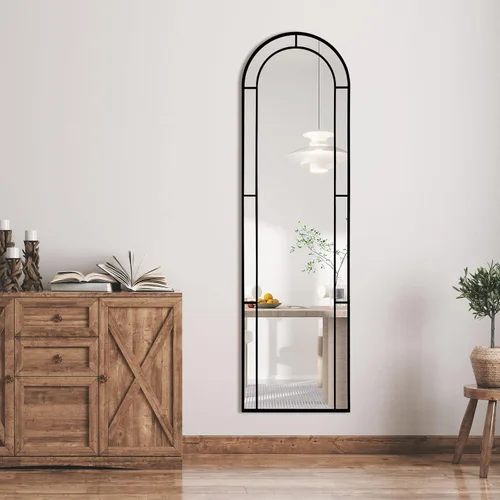 Miniatura 4 de Muzilife Espejo arqueado de longitud completa para ventana, espejo de cuerpo de ventana de 16 x 56 pulgadas con marco de metal, montado en la pared