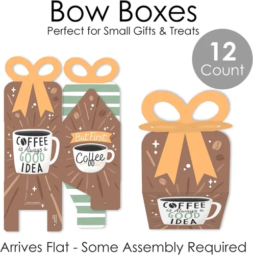 Miniatura 6 de Big Dot of Happiness But First, Coffee – Cajas de regalo cuadradas – Cajas de lazo para fiesta temática de café – Juego de 12