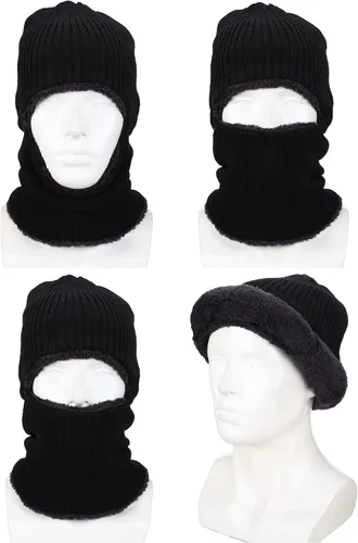 Miniatura 5 de Pasamontañas de punto calentador resistente al viento sombrero que cubre la cara para hombres mujeres forro polar deportes al aire libre