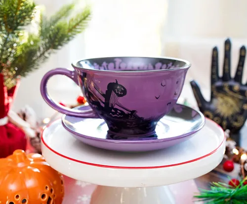 Miniatura 4 de Disney The Nightmare Before Christmas Spiral Hill - Taza de té y platillo de cerámica Juego de fiesta de té para café, expreso, moca