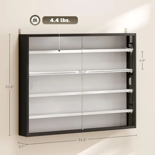 Miniatura 3 de HOMCOM Vitrina de 5 niveles, armario de puerta de vidrio con estantes ajustables, vitrina de pared para sala de juegos, dormitorio, blanco y negro